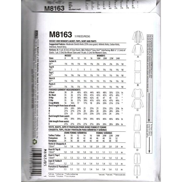 McCall's M8163 Misses 8 to 16 Jacket, Top, Skirt and Pants Sewing Pattern - Picture 2 of 2